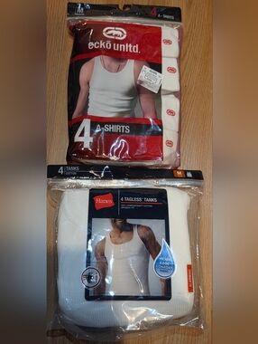 Ecko And Hanes Unlimited White Men’s Tank Tops A-shirts, 4-Pack (2 Packages)